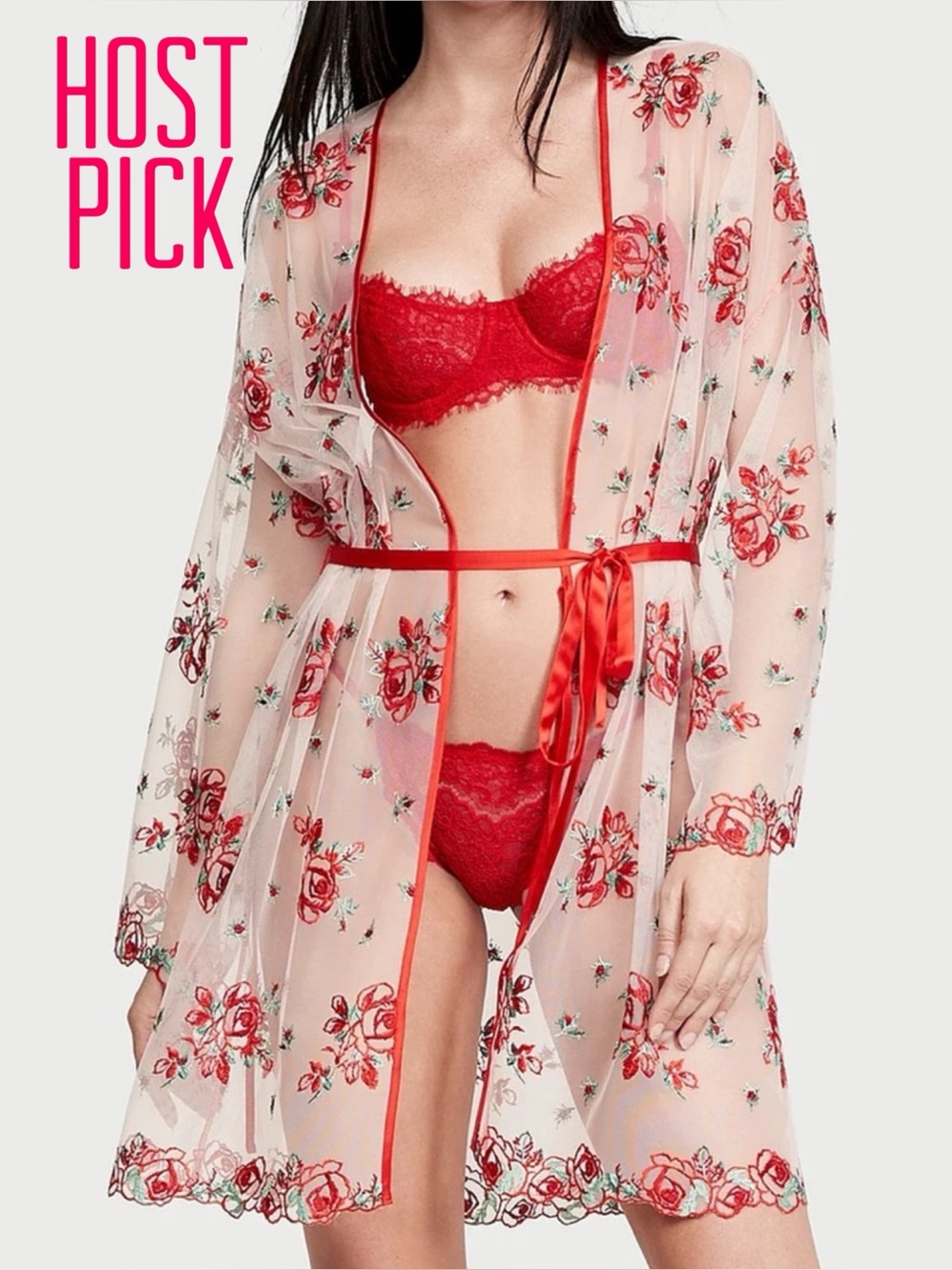 VICTORIA'S SECRET Floral Embroidery Sheer Mesh Robe
